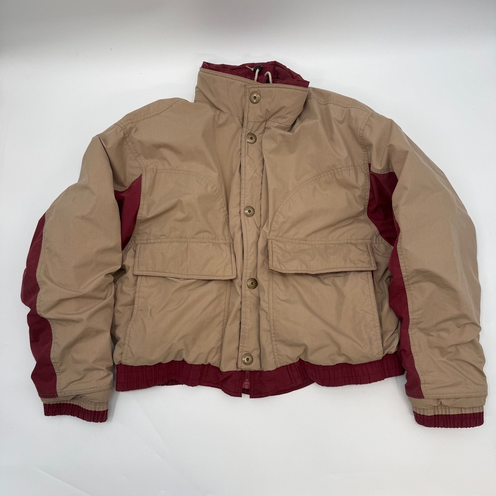 Levi's Mens Large Puffer Jacket Tan Burgundy Vintage Colorblock Utility Bomber